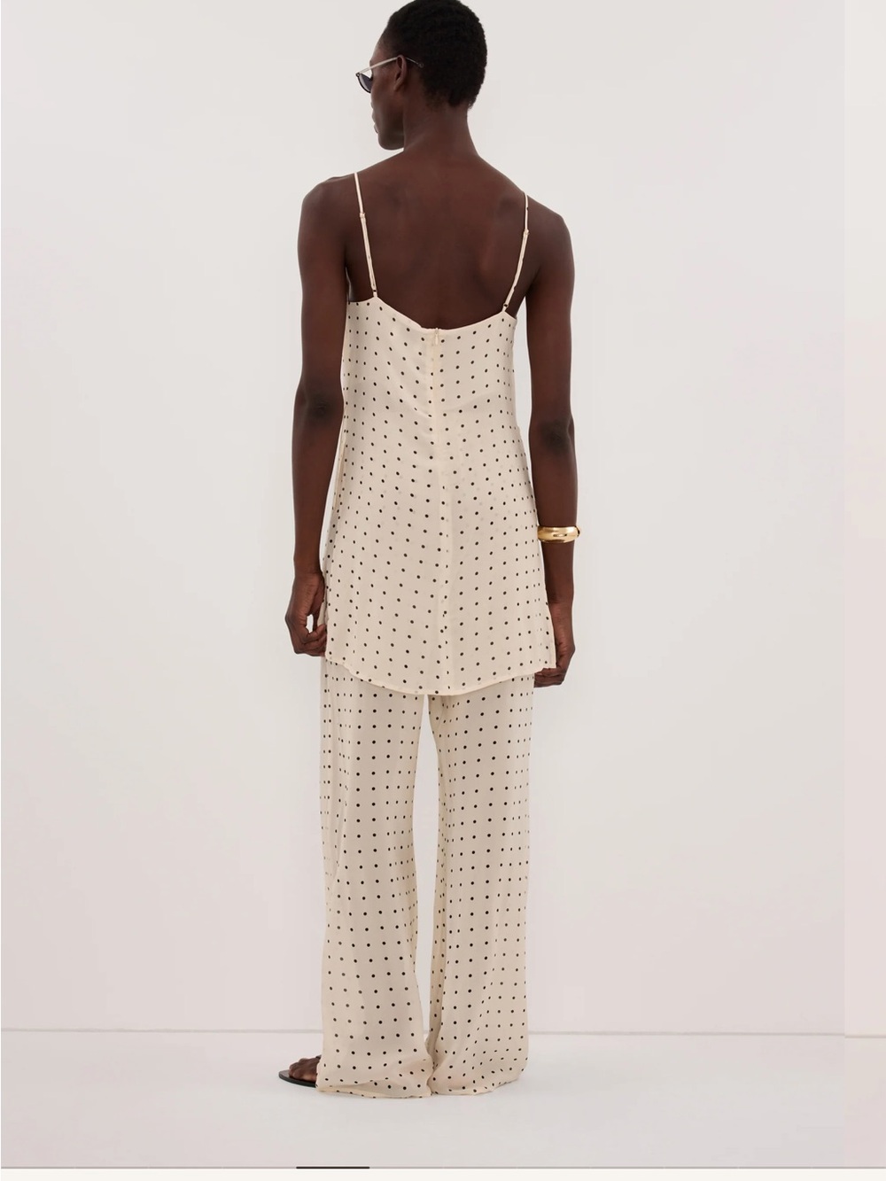 Dissh Vanessa Set - Cream Polka Dot Cami Top & Wide Leg Pants Set - Picture 3 of 9